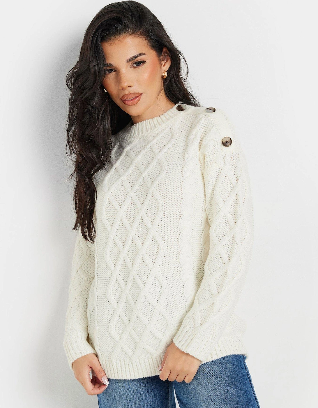 Petite Cable Button Jumper - Ivory, 2 of 1