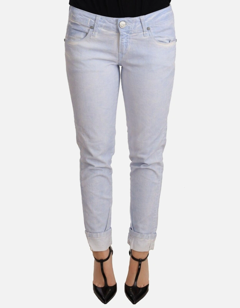 Cotton Folded Hem Regular Fit Denim Jeans Women - Light Blue Jeans