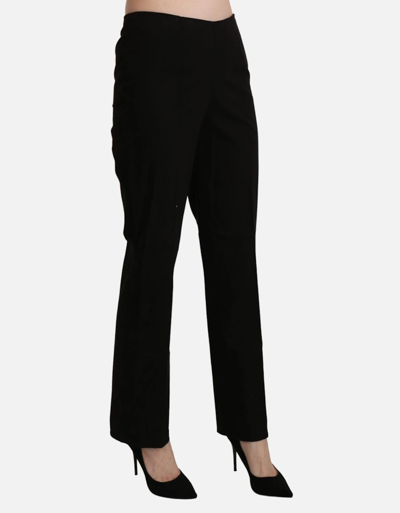 High Waist Straight Cotton Pants with Zipper Closure Women - Black