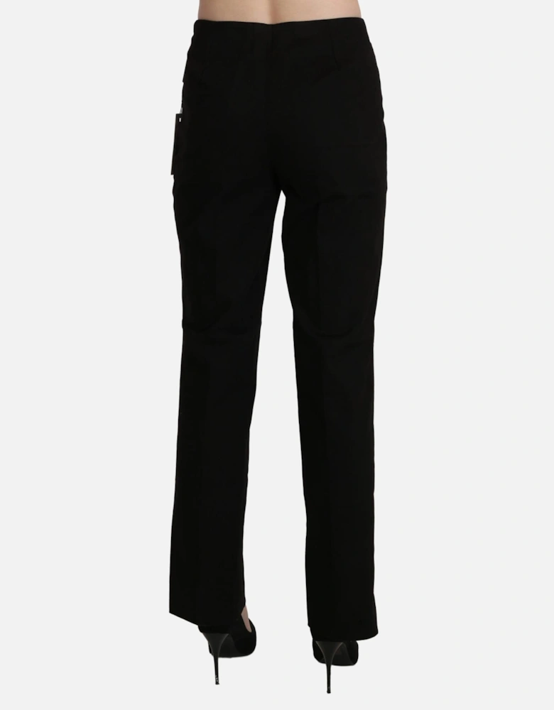 High Waist Straight Cotton Pants with Zipper Closure Women - Black