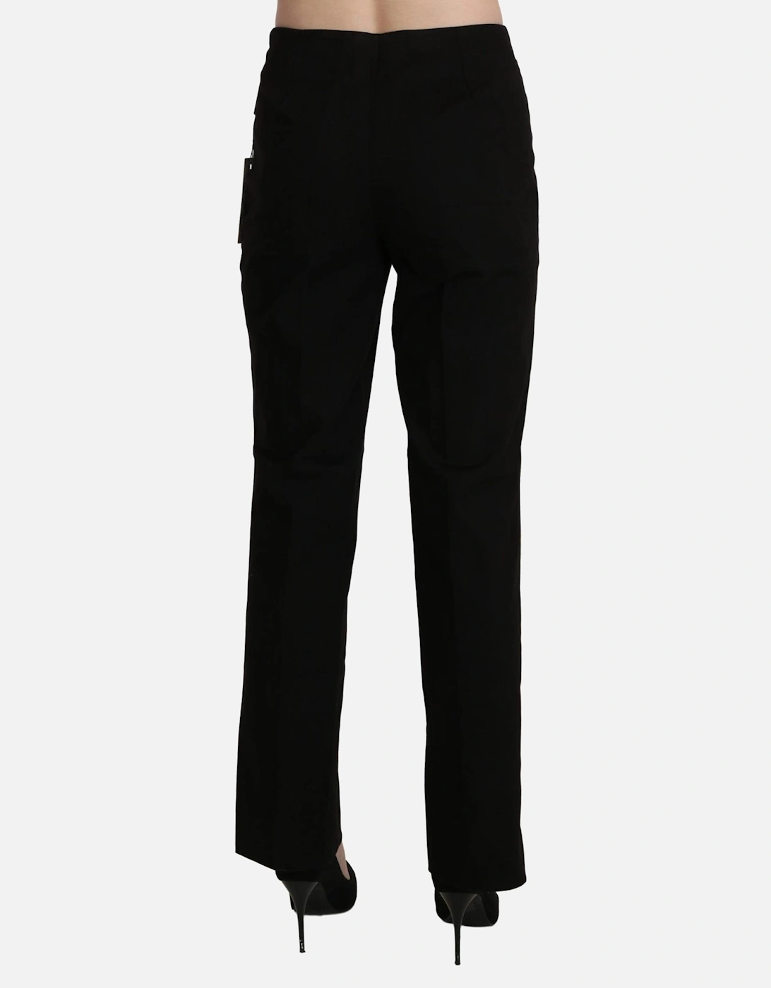 High Waist Straight Cotton Pants with Zipper Closure Women - Black
