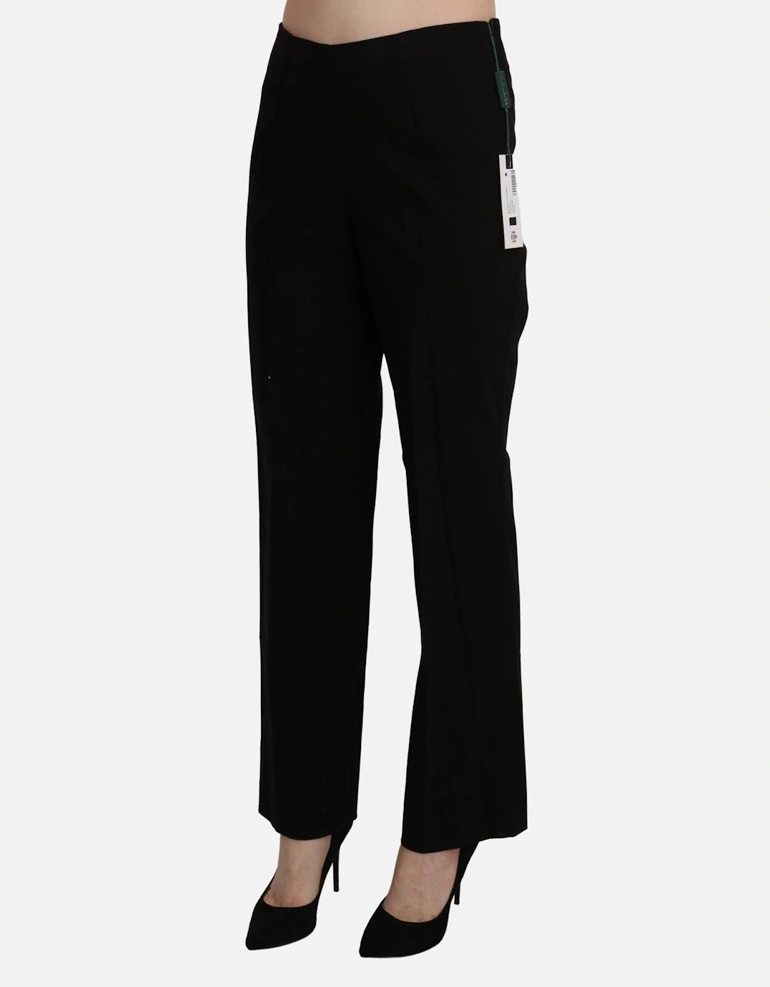 High Waist Straight Cotton Pants with Zipper Closure Women - Black