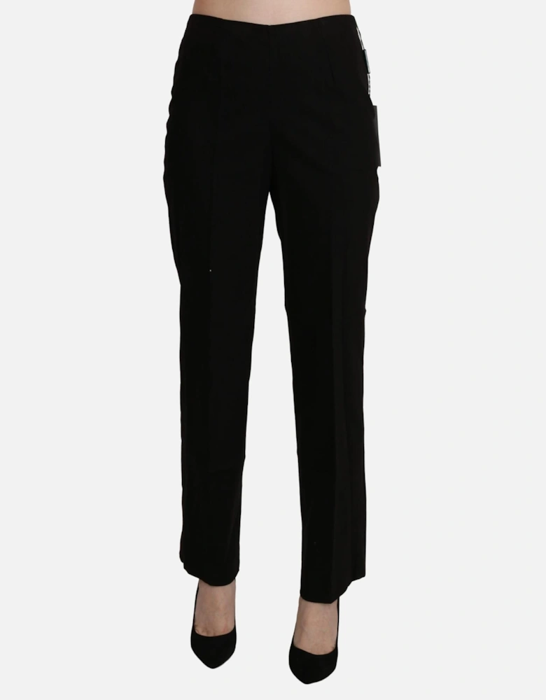 High Waist Straight Cotton Pants with Zipper Closure Women - Black