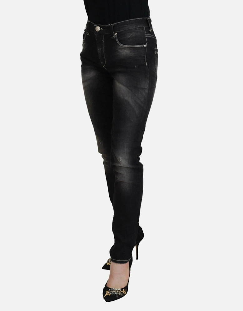 Tapered Mid Waist Denim Jeans Women - Black Pants