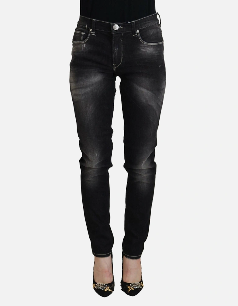 Tapered Mid Waist Denim Jeans Women - Black Pants