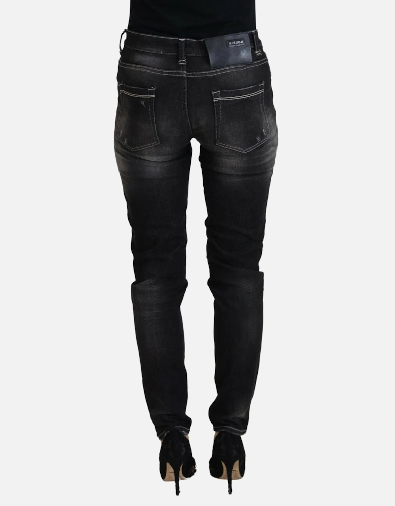Tapered Mid Waist Denim Jeans Women - Black Pants