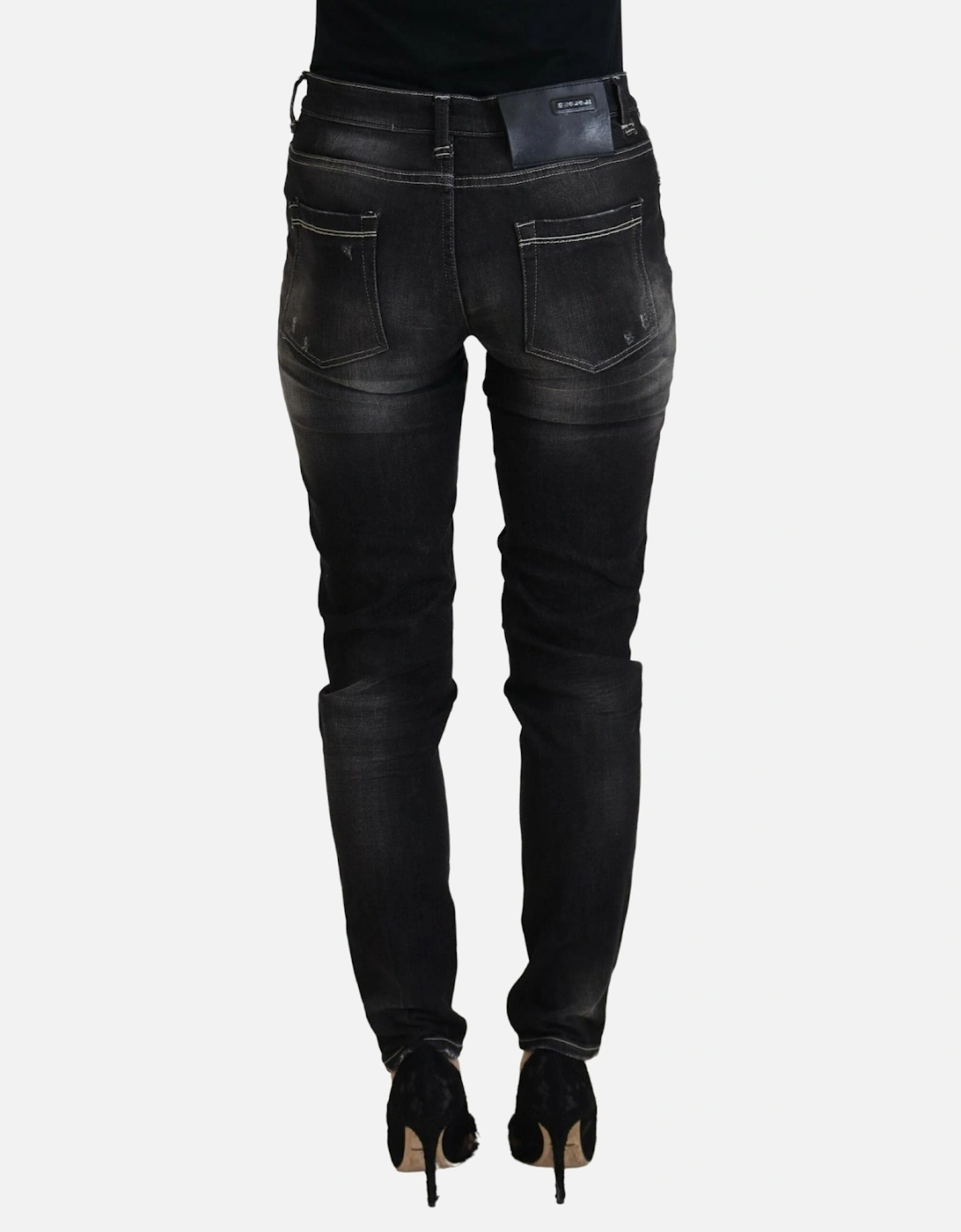 Tapered Mid Waist Denim Jeans Women - Black Pants