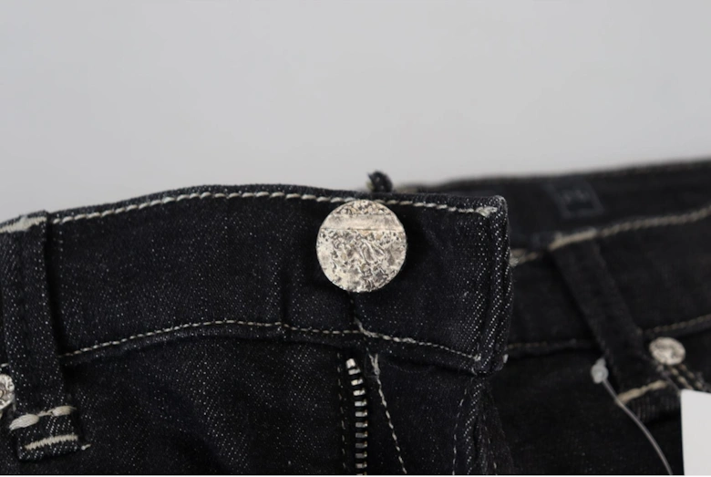 Tapered Mid Waist Denim Jeans Women - Black Pants