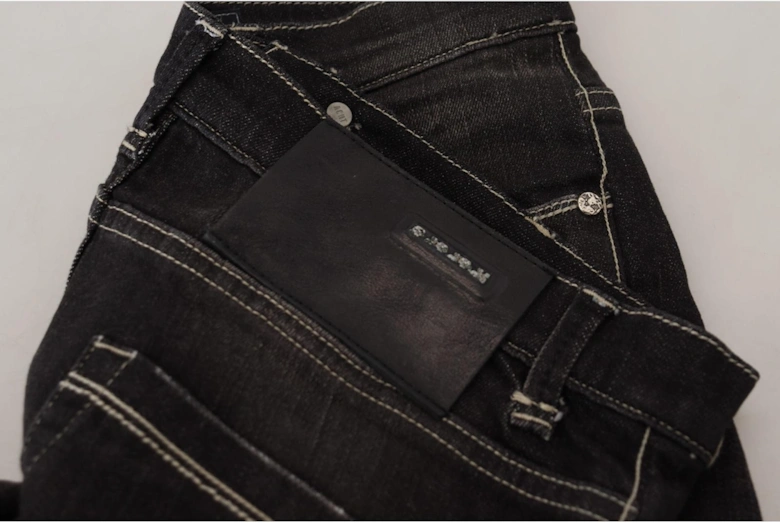 Tapered Mid Waist Denim Jeans Women - Black Pants