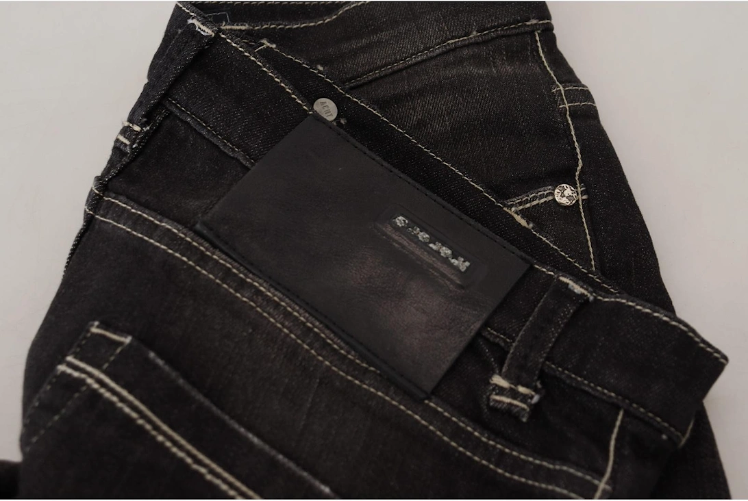 Tapered Mid Waist Denim Jeans Women - Black Pants