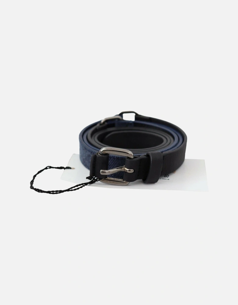 Reversible Leather Belt Blue Canvas Women - Black