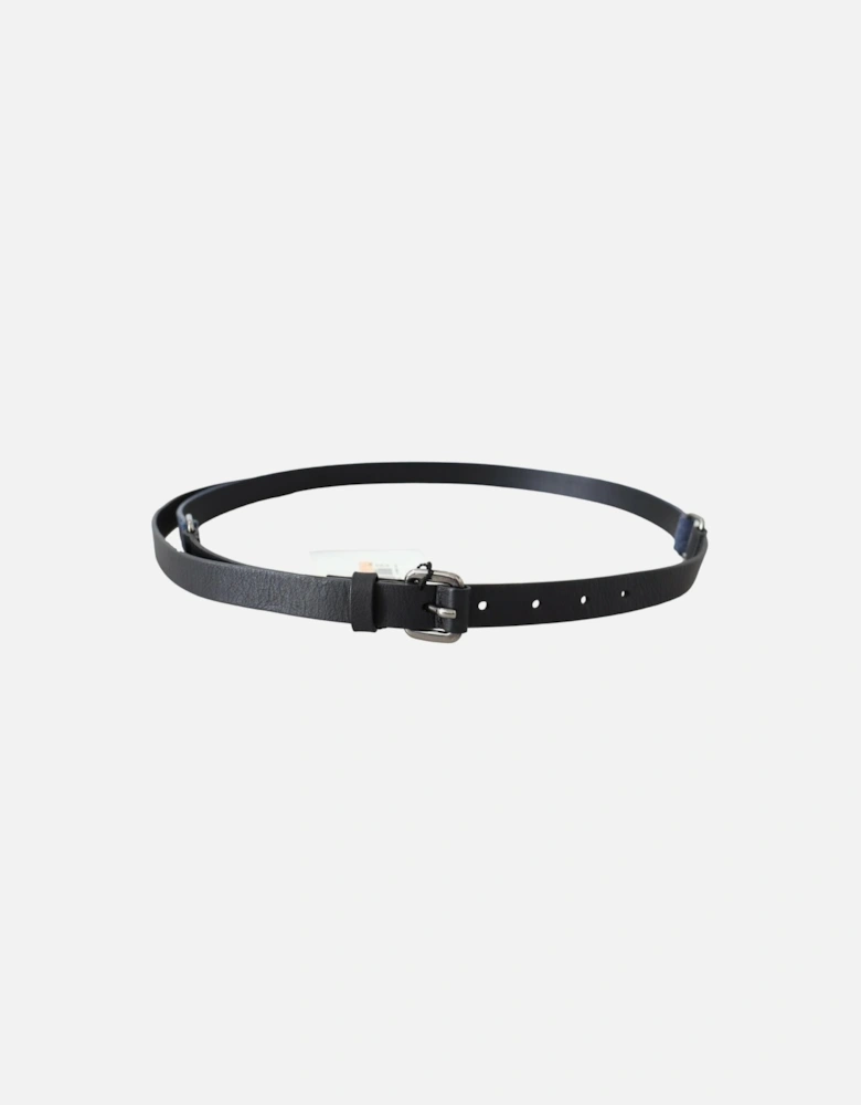 Reversible Leather Belt Blue Canvas Women - Black