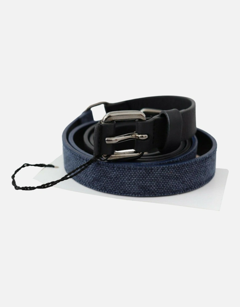 Reversible Leather Belt Blue Canvas Women - Black