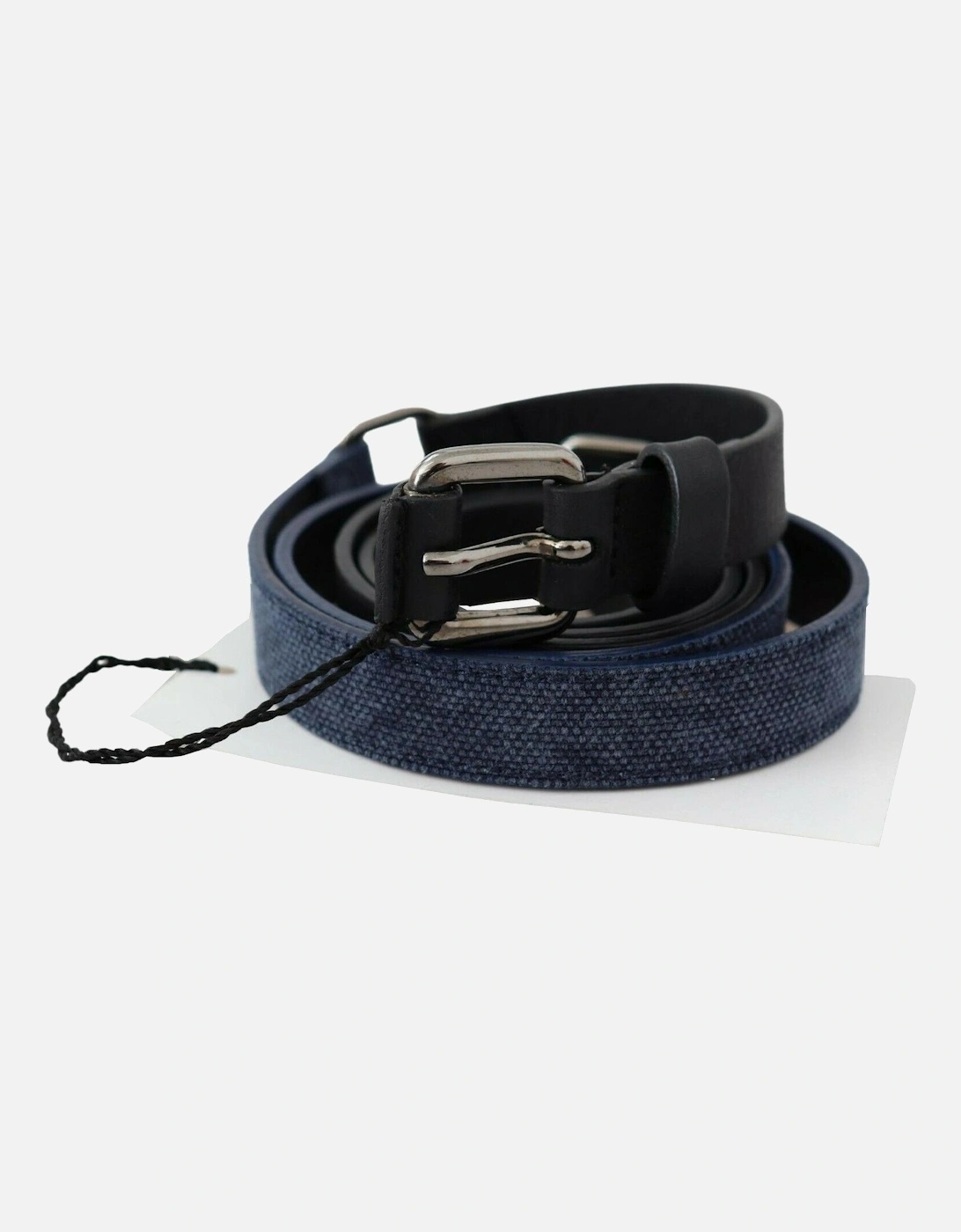 Reversible Leather Belt Blue Canvas Women - Black