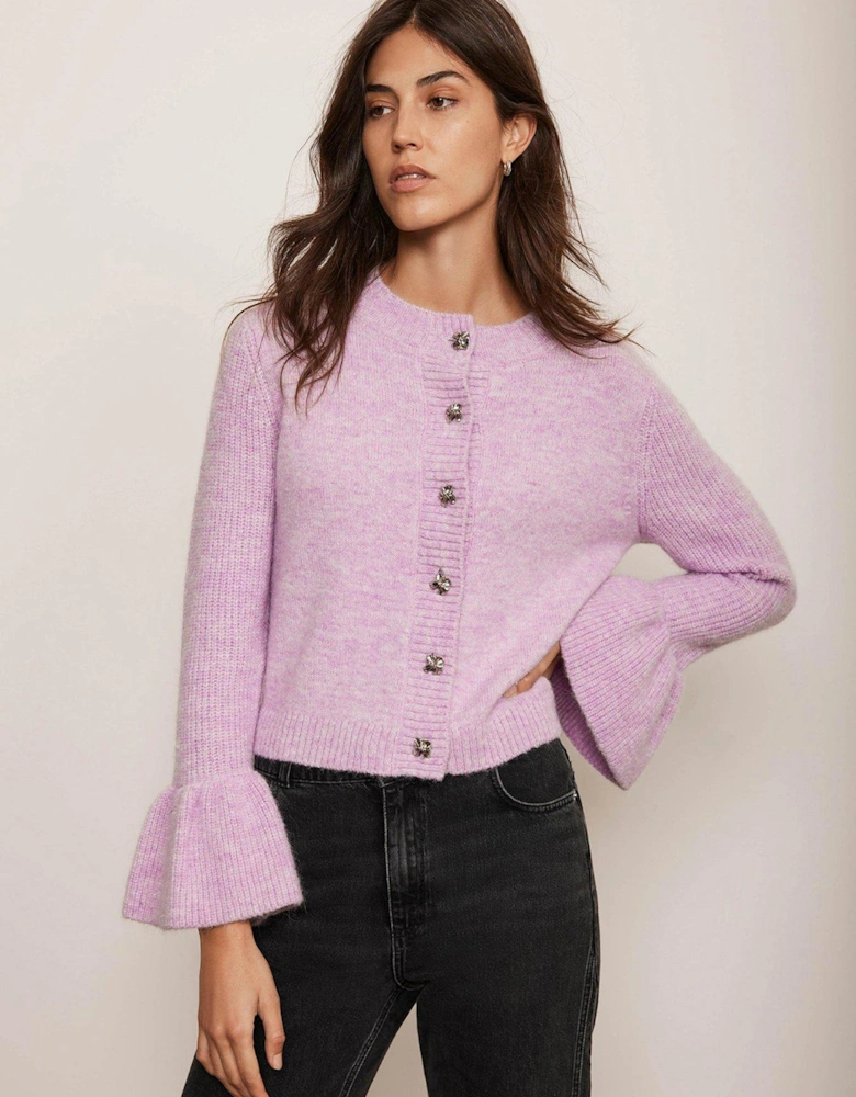 Lilac Flute Sleeve Cardigan - Purple