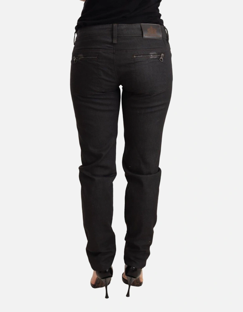 Low Waist Skinny Jeans with Zipper Closure and 5 Pockets Women - Black