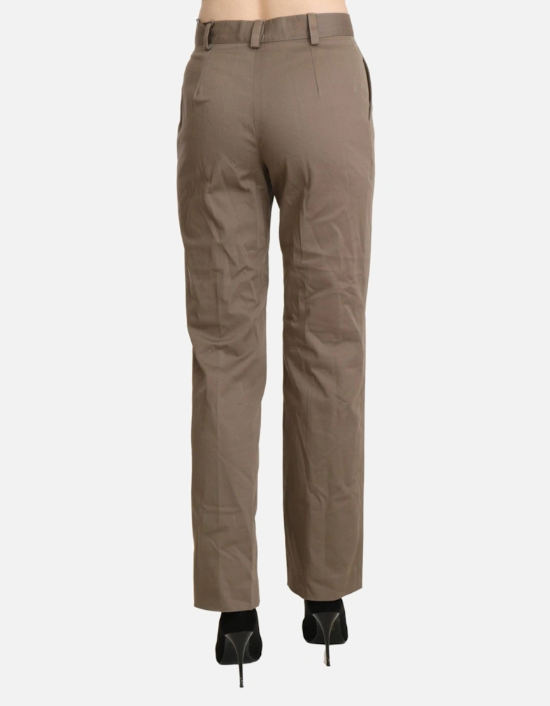 High Waist Straight Cotton Pants Women - Brown Jeans