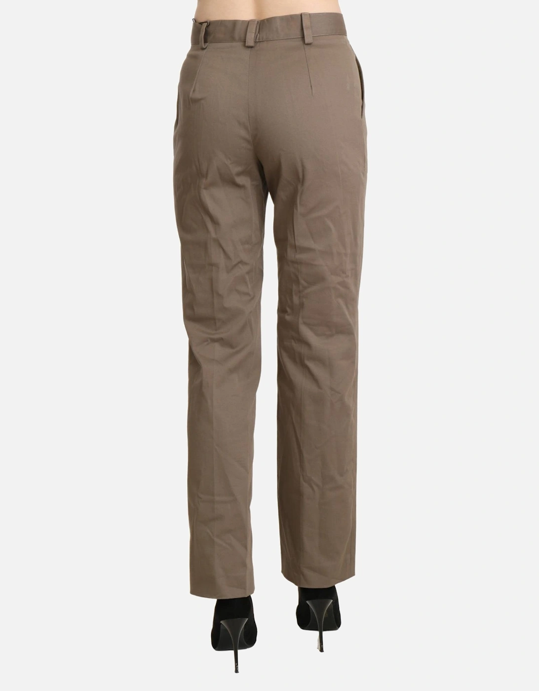 High Waist Straight Cotton Pants Women - Brown Jeans