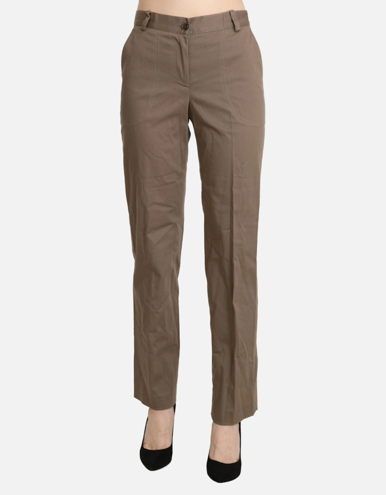 High Waist Straight Cotton Pants Women - Brown Jeans
