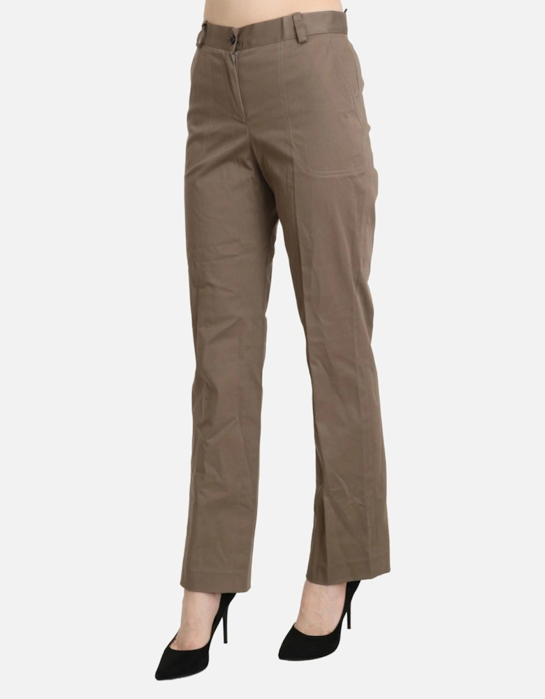 High Waist Straight Cotton Pants Women - Brown Jeans