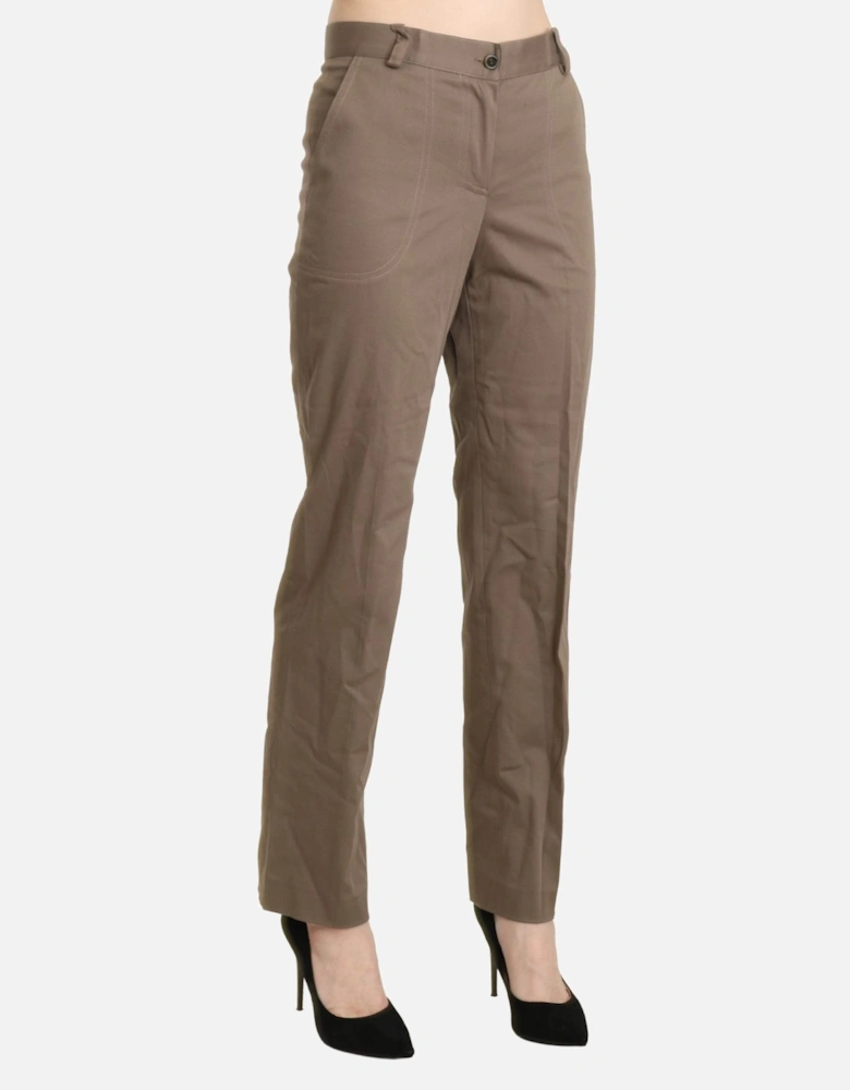 High Waist Straight Cotton Pants Women - Brown Jeans