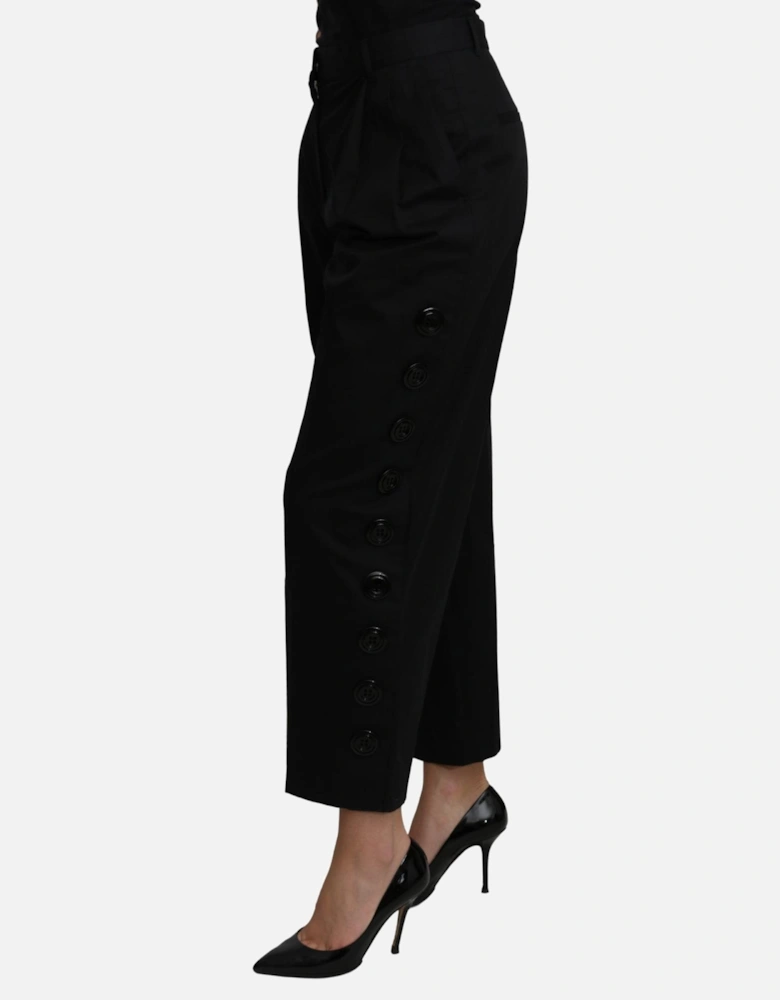 Dolce Gabbana Cropped Trousers Side Button Pants Women - Black Jeans