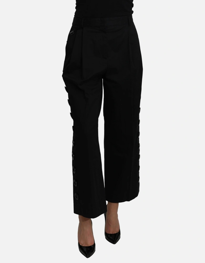 Dolce Gabbana Cropped Trousers Side Button Pants Women - Black Jeans