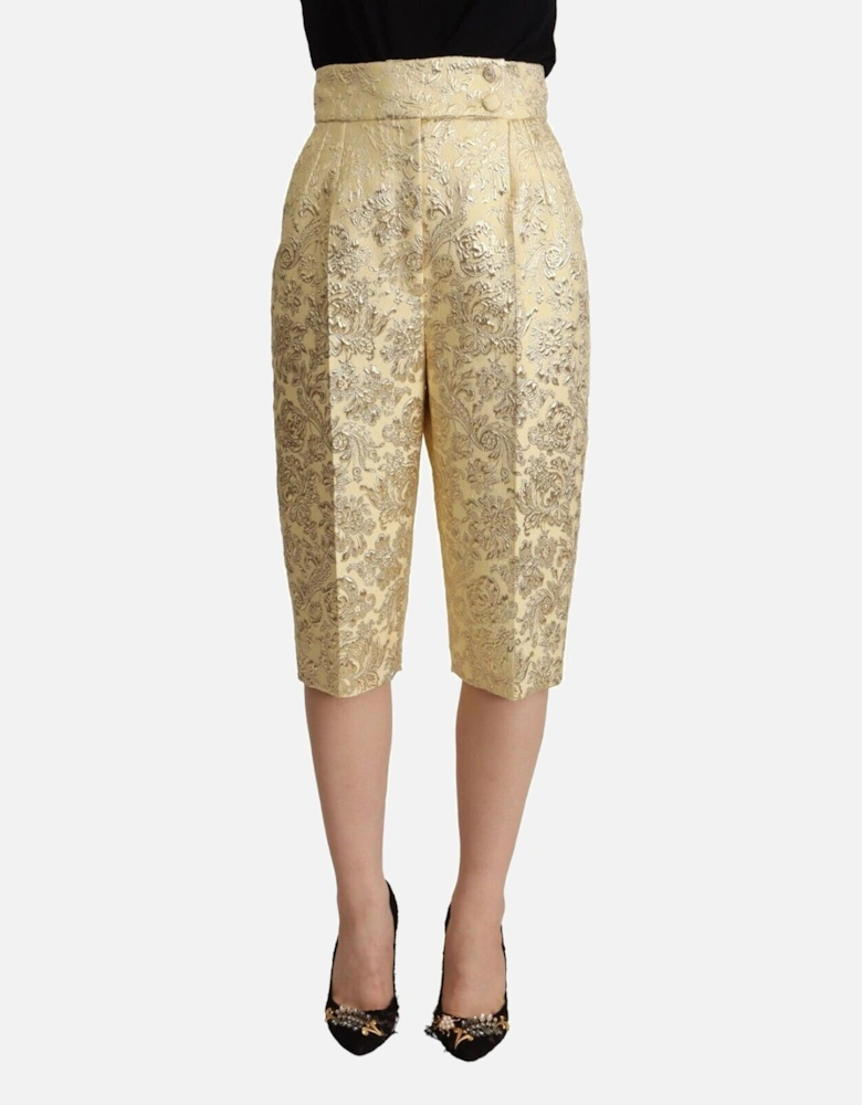 Tailored Shorts Floral Print High Waist Women - Beige Jeans