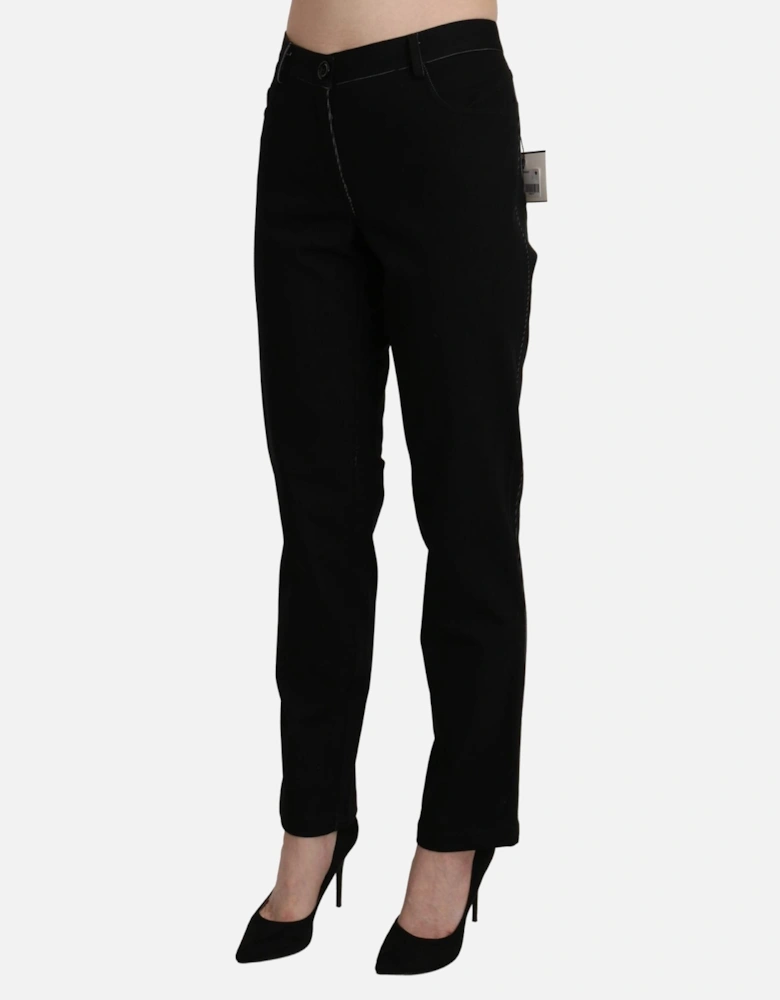 High Waist Straight Cotton Pants Women - Black Jeans
