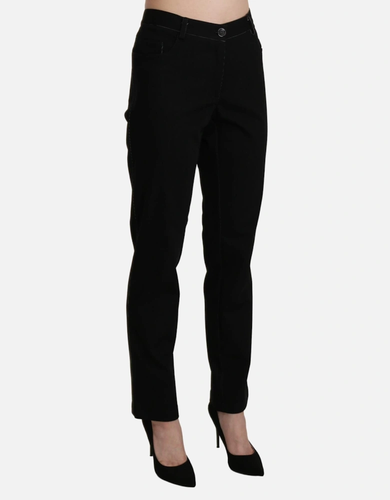High Waist Straight Cotton Pants Women - Black Jeans