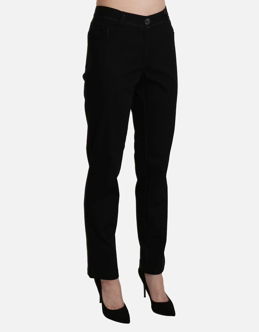 High Waist Straight Cotton Pants Women - Black Jeans