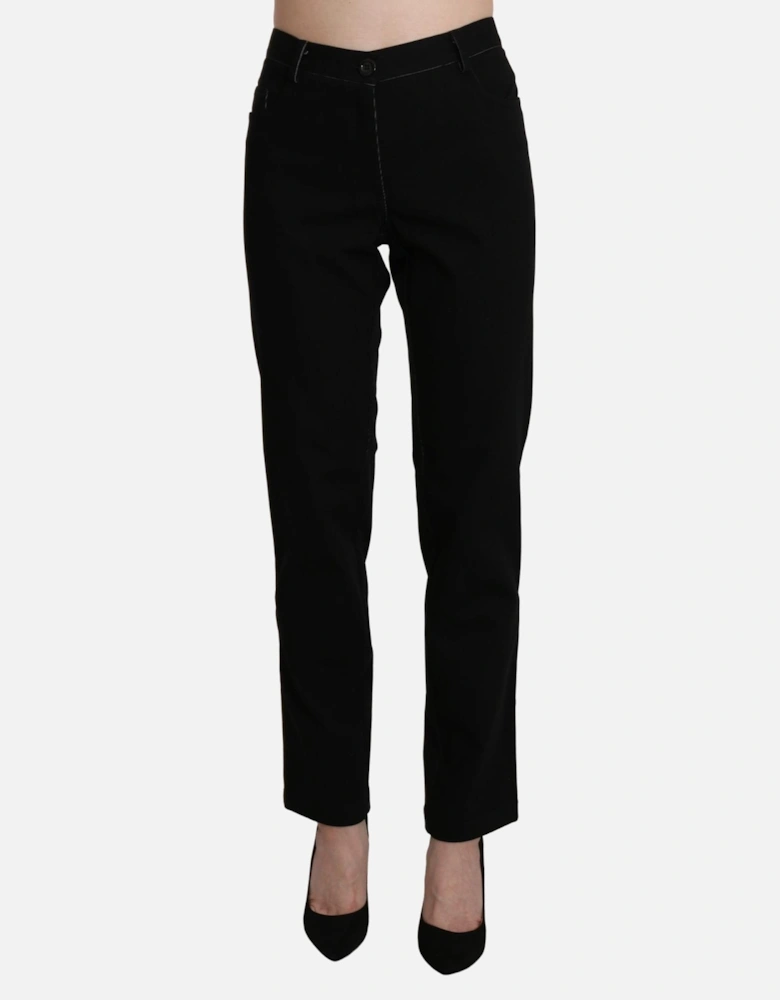 High Waist Straight Cotton Pants Women - Black Jeans