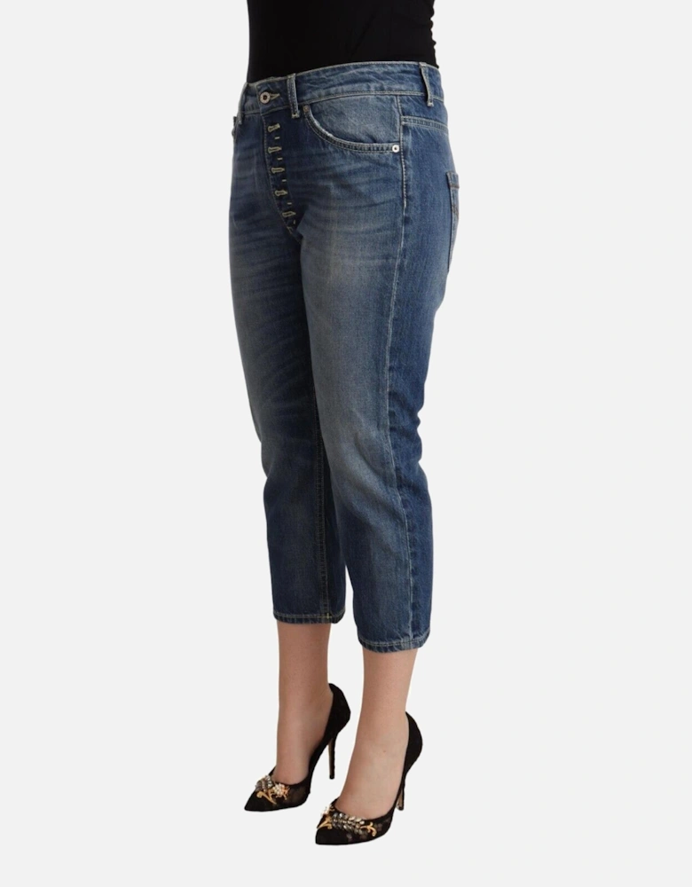 Cropped Jeans Button Fly Women - Blue Jeans