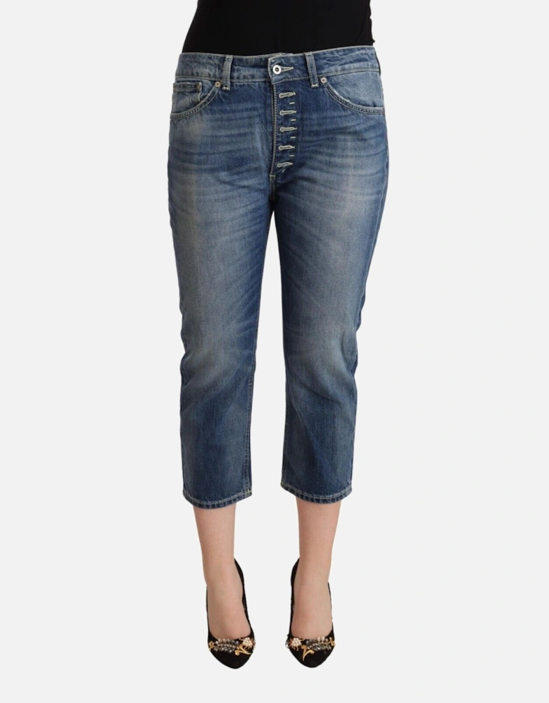 Cropped Jeans Button Fly Women - Blue Jeans