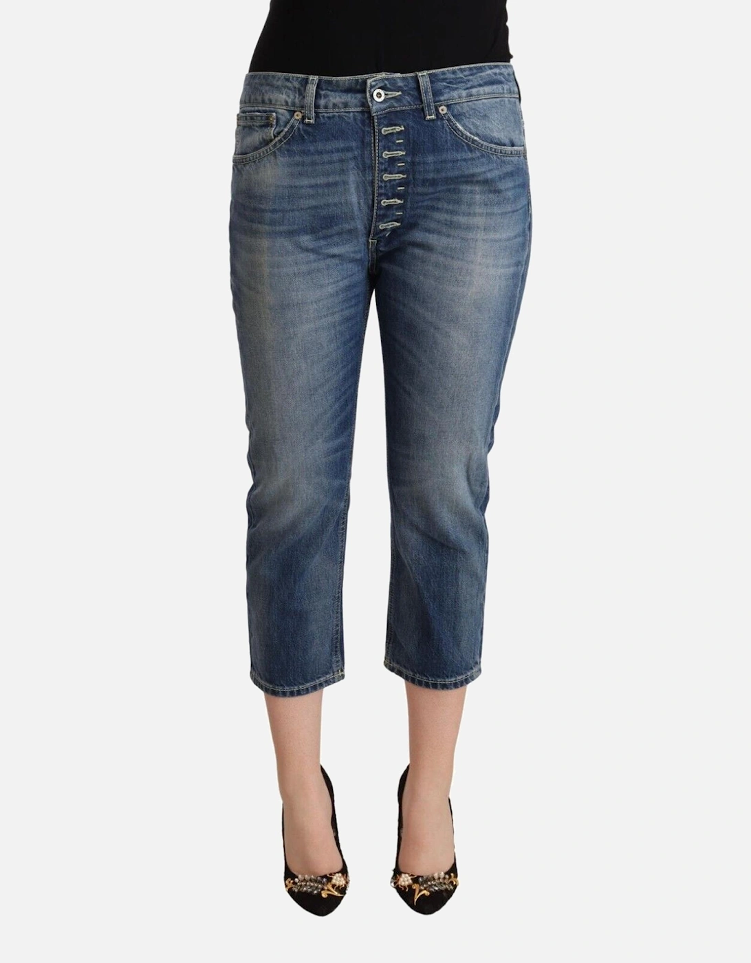 Cropped Jeans Button Fly Women - Blue Jeans, 4 of 3