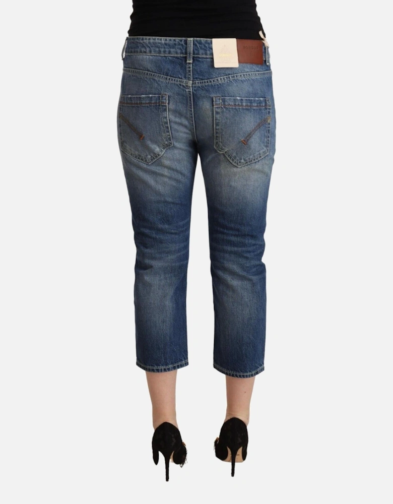 Cropped Jeans Button Fly Women - Blue Jeans