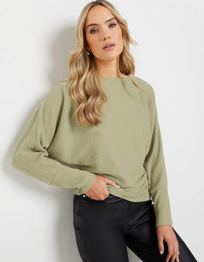 Ribbed Soft Touch Batwing Top - Green