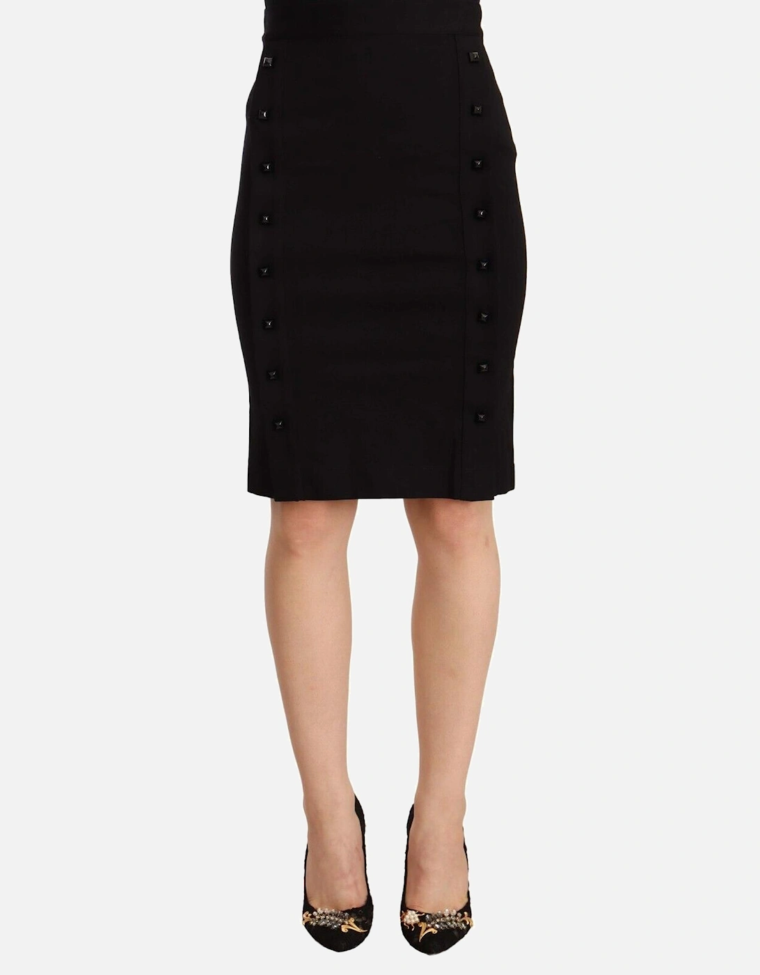 Pencil Skirt Side Button Detail Women - Black, 4 of 3
