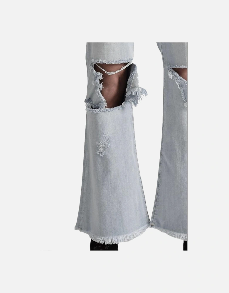 Organic Cotton Flared Jeans with Distressed Details Women - Light Blue