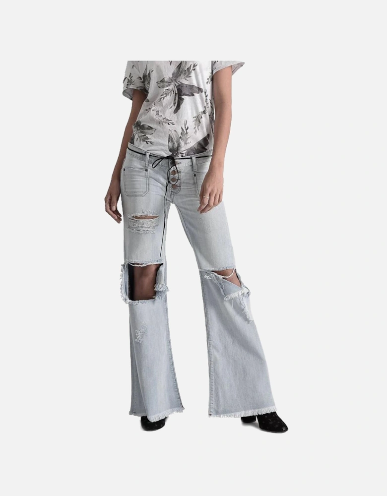 Organic Cotton Flared Jeans with Distressed Details Women - Light Blue
