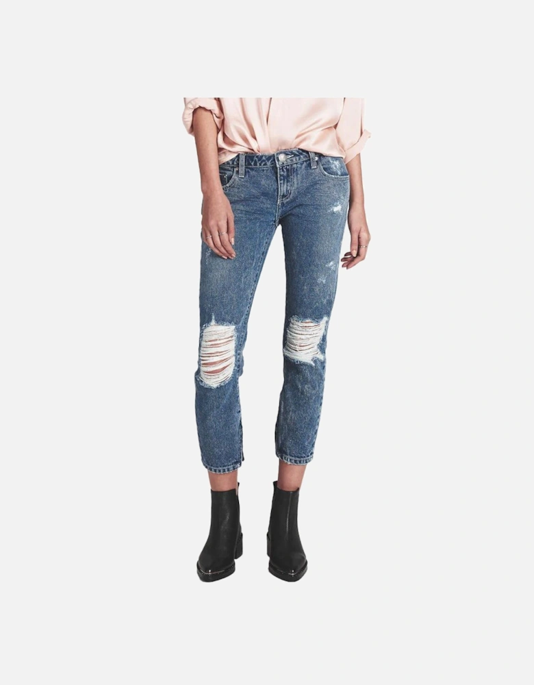 Organic Cotton Regular Fit Jeans with Knee Tears and Ankle Zips Women