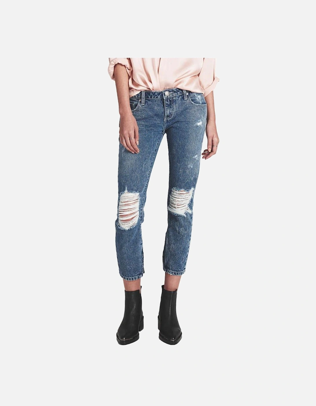 Organic Cotton Regular Fit Jeans with Knee Tears and Ankle Zips Women, 5 of 4