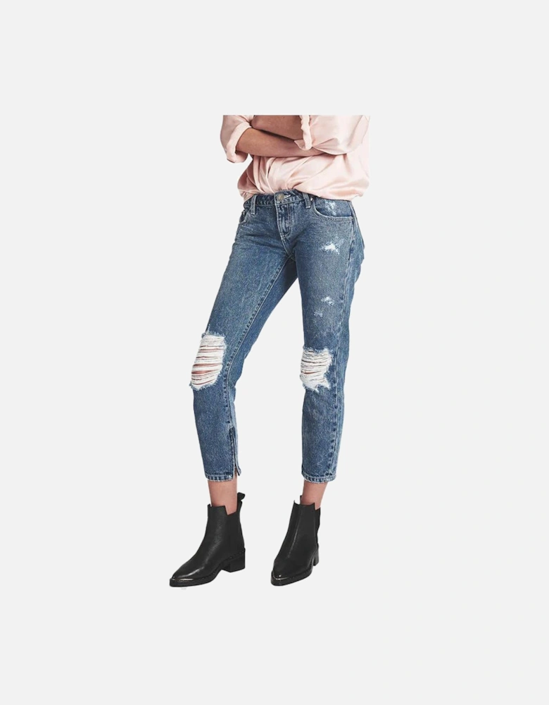 Organic Cotton Regular Fit Jeans with Knee Tears and Ankle Zips Women
