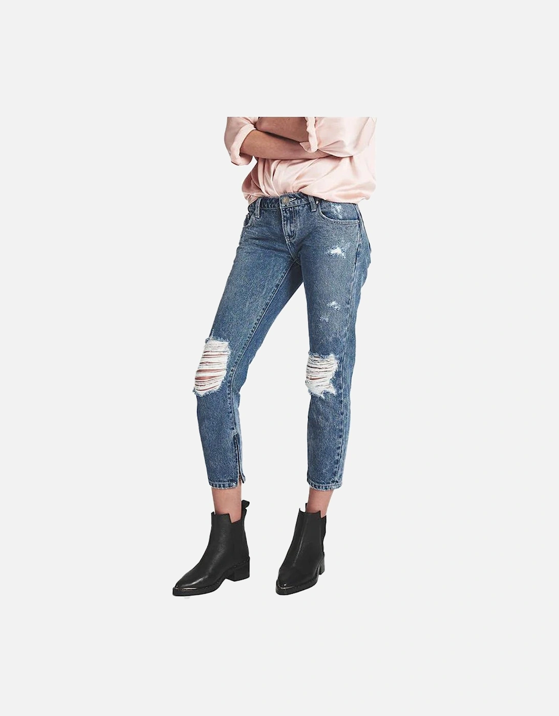 Organic Cotton Regular Fit Jeans with Knee Tears and Ankle Zips Women
