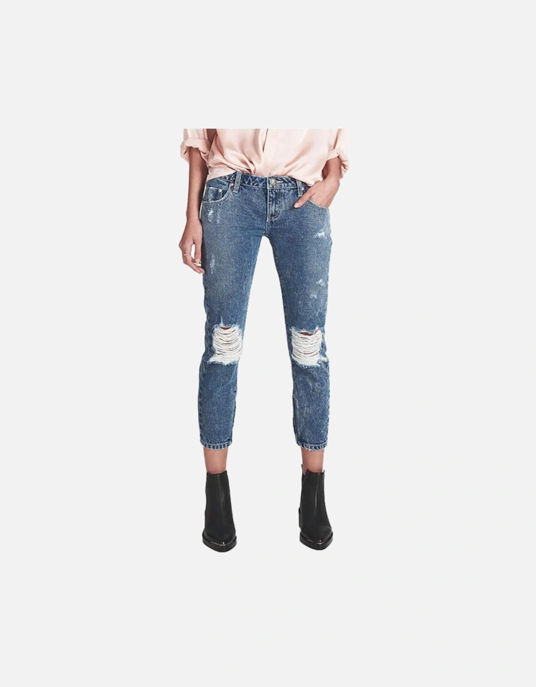 Organic Cotton Regular Fit Jeans with Knee Tears and Ankle Zips Women