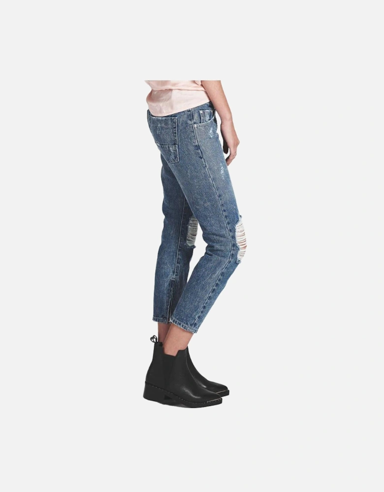 Organic Cotton Regular Fit Jeans with Knee Tears and Ankle Zips Women