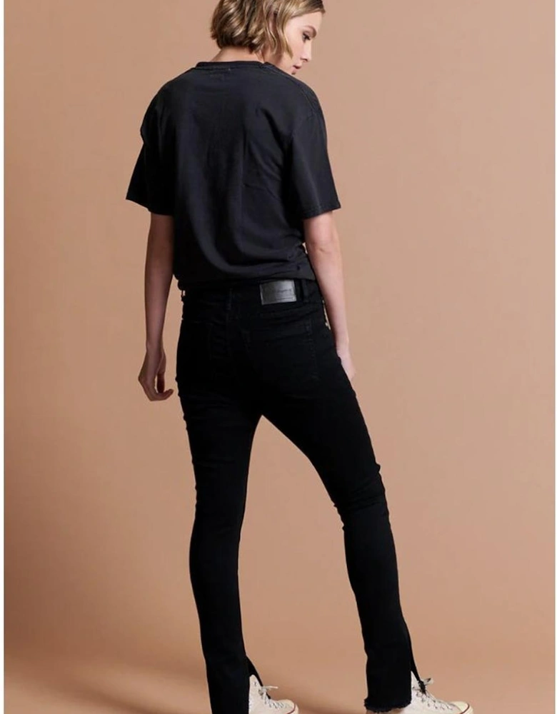 Organic Cotton High Waisted Skinny Jeans with Irregular Ankles Women -