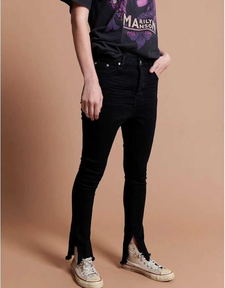Organic Cotton High Waisted Skinny Jeans with Irregular Ankles Women -