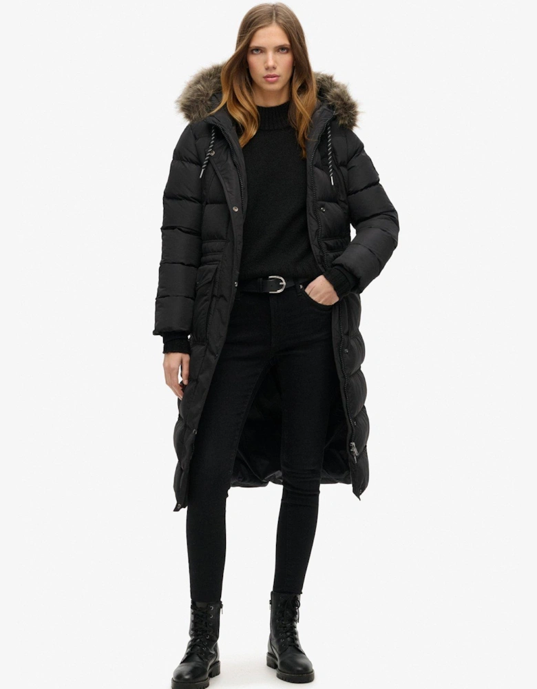 Everest Faux Fur Longline Jacket - Black