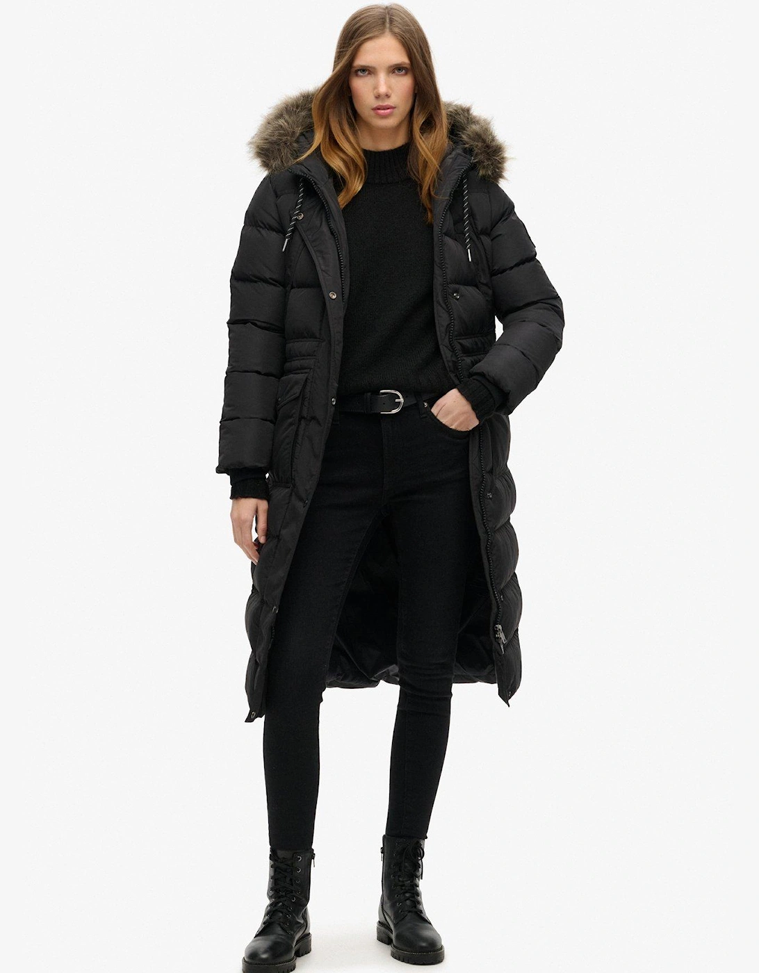 Everest Faux Fur Longline Jacket - Black, 7 of 6